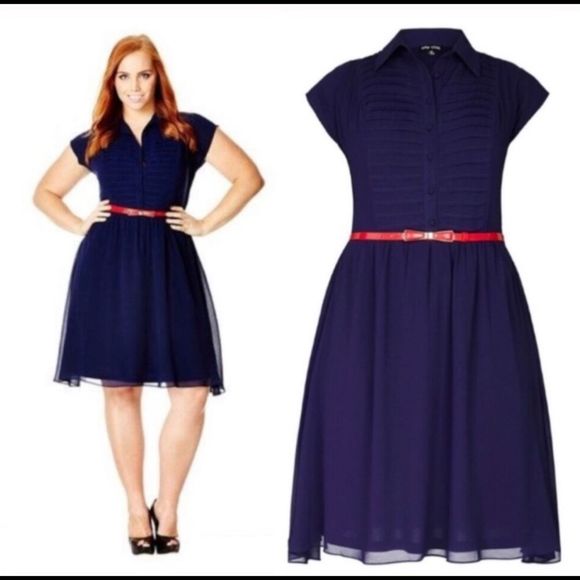 City Chic Navy Pleated Front Dress NEW Plus Size 16 - Picture 13 of 14